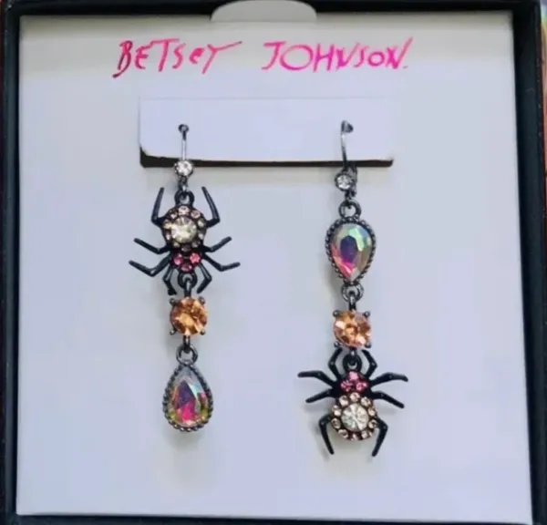 Betsey Johnson New Halloween Dark Magic Spider Goth Crystal Mismatch Earrings - Image 2