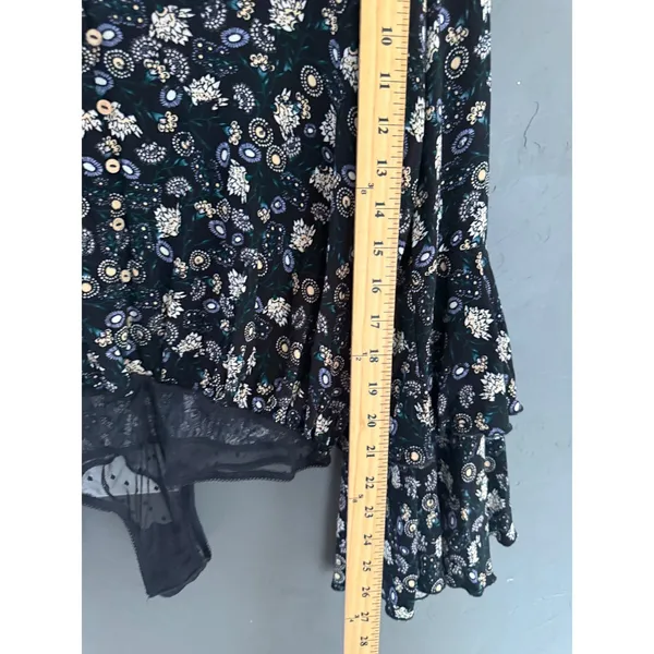 Intimately Free People Black‎ Floral Tiered Bell Sleeve Button Front Bodysuit M - Image 7