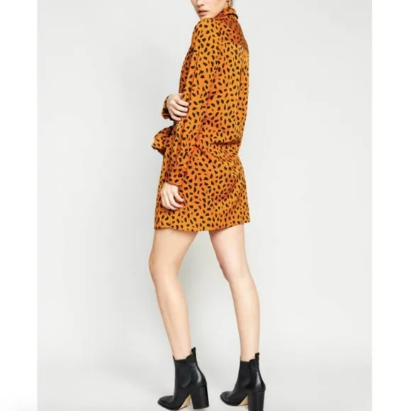 New Tie Front Button Down Shirtdress Animal Print Long Sleeve Mini - Image 4