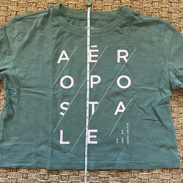 Aeropostale Olive Green Cropped Diagonal Logo Graphic Print Tomboy Crew Tee S - Image 5