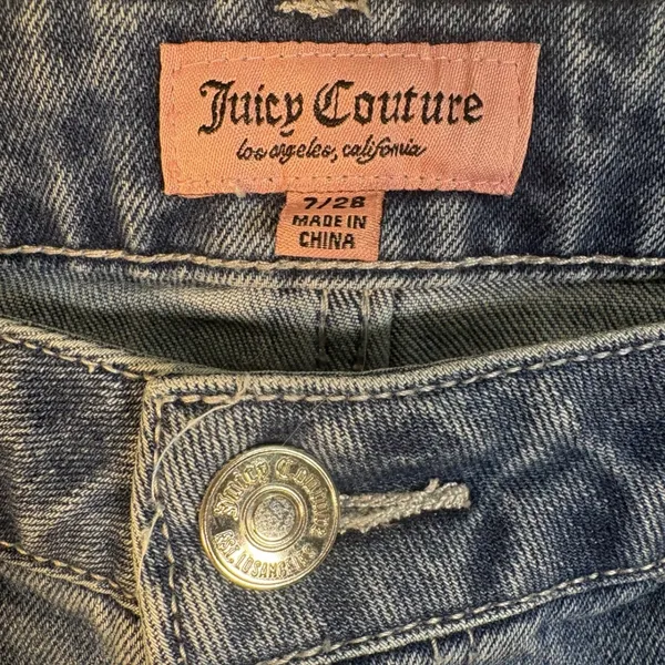 Juicy Couture Wide Leg‎ Jeans Womens 7/28 Blue Excellent Pink Rhinestone Logo - Image 4