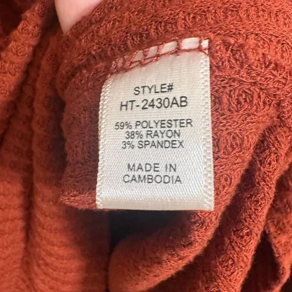 Zenana Burnt Orange Waffle Knit Long Relaxed V Neck Tunic Top Med/Large - Image 6