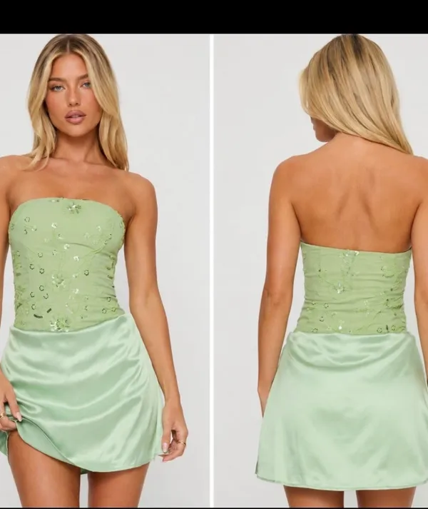 Princess Polly Mint Green Strapless Beaded Satin Mini Dress - Image 2