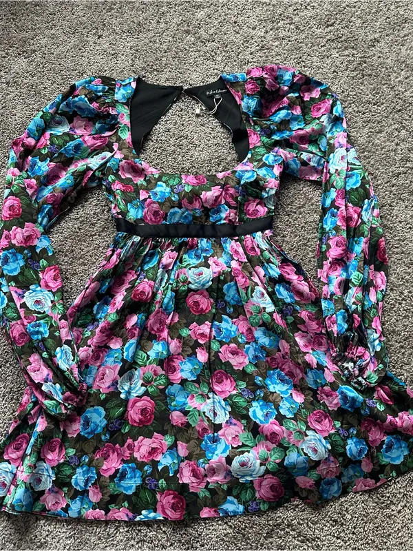 For Love & Lemons Long-Sleeve Floral Mini Dress - Pink, Blue & Green Roses - Image 2