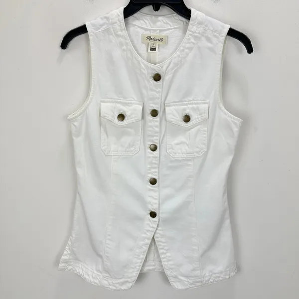 Madewell Denim High Crewneck Vest Tile White Minimalist Utility Pockets US 0 - Image 7