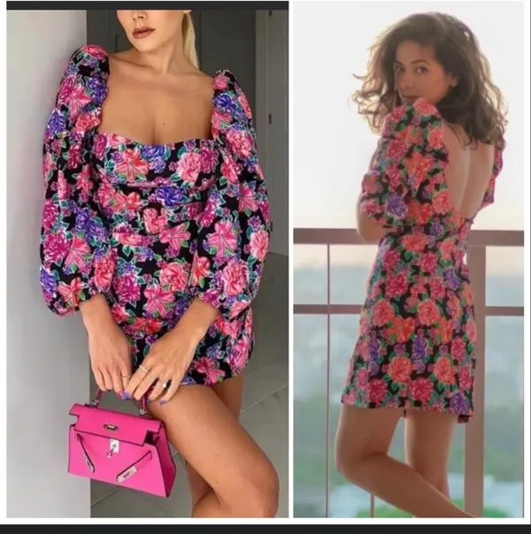 floral print sweetheart neckline Puffsleeve longsleeve mini dress - Image 5