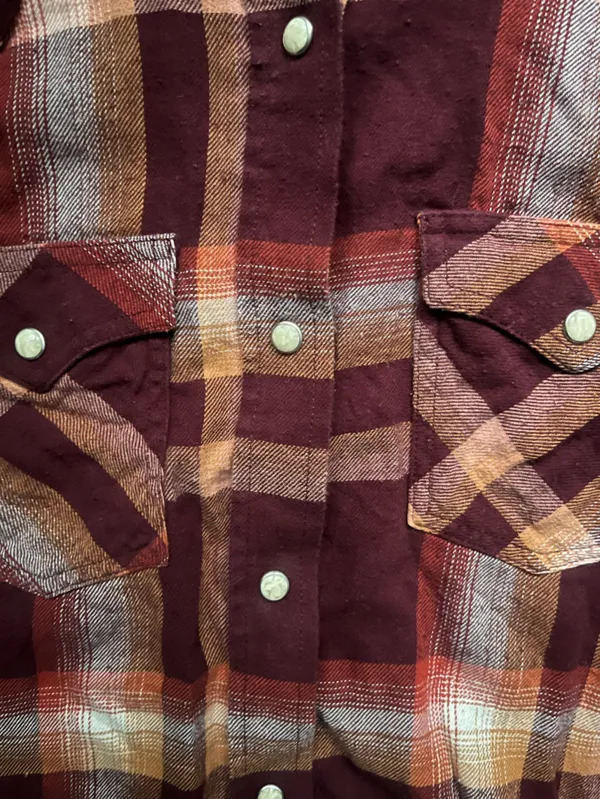 Wrangler Retro Orange Maroon Cotton Pearl Snap Cowgirl Western Fall Flannel M - Image 3