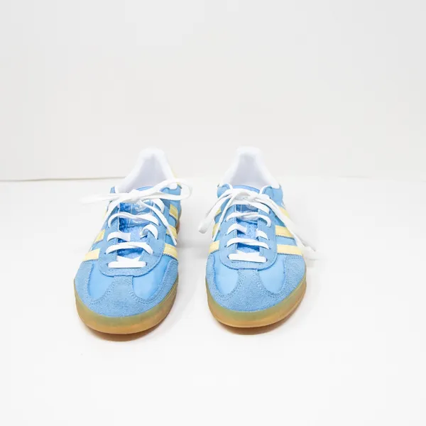 NEW Adidas Women's Gazelle Indoor Suede Lace Up Sneakers Shoes Semi Blue Yellow - Image 2