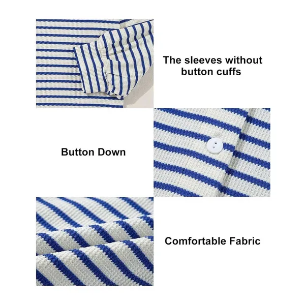 Astylish Women's Oversized Striped Button Down Shirt Navy/ White Small - Image 4