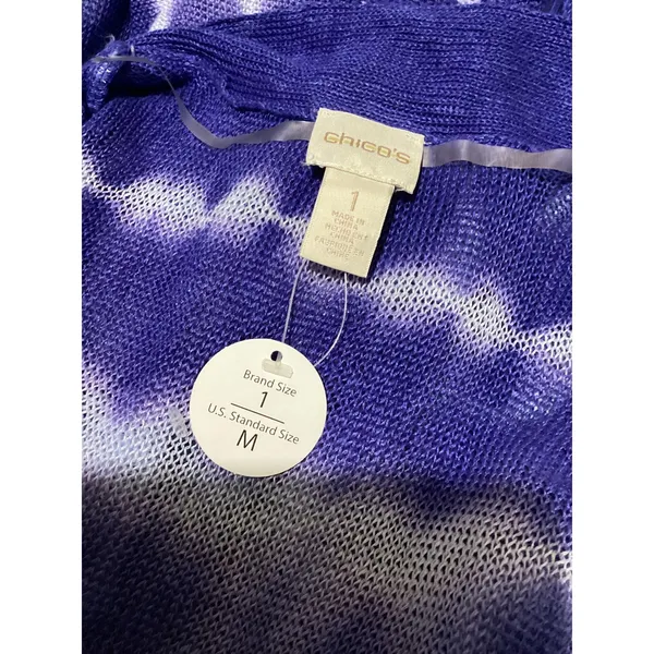 Chico's Purple Tie Dye 100% Linen Open Front Cardigan Sweater Size 1 M - Image 5
