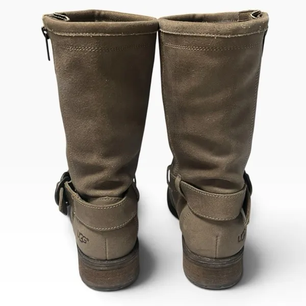 UGG Silva Suede Boots Moto Biker Zip Harness Tan Brown Taupe Women’s Size 6 - Image 4