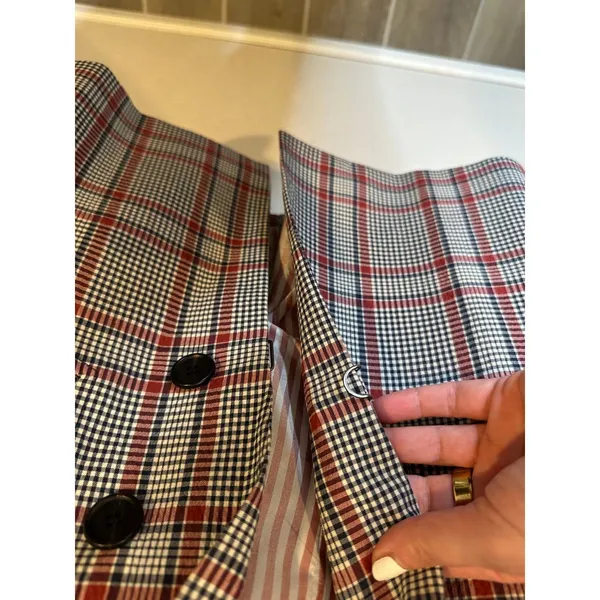 Veronica Beard Red Plaid‎ Double Breasted Blazer Jacket Size 0 Ruched Sleeve USA - Image 3
