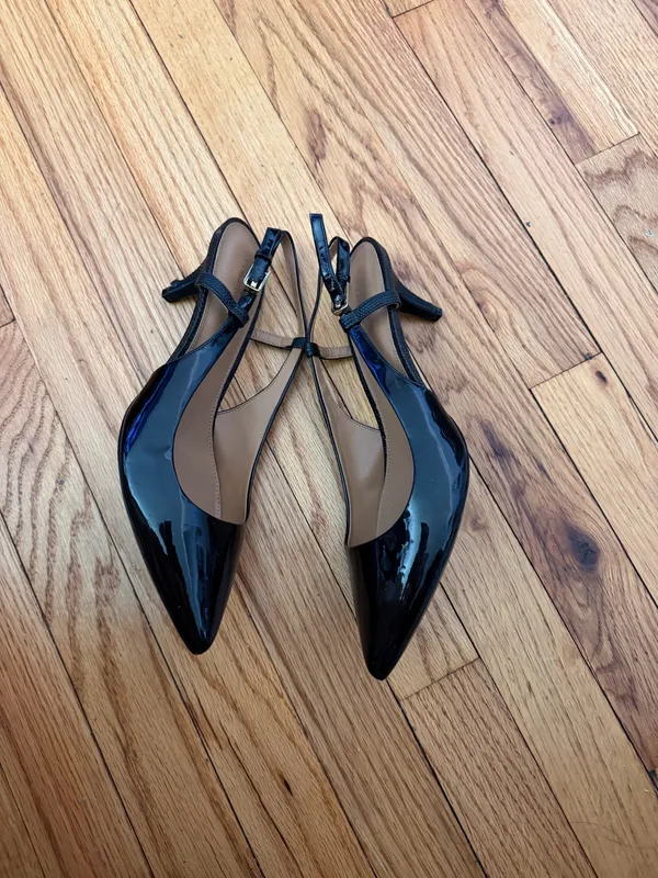 Calvin Klein Patsi Slingback Black Patent Leather Kitten Heel Pumps Glossy Sz 9 - Image 6