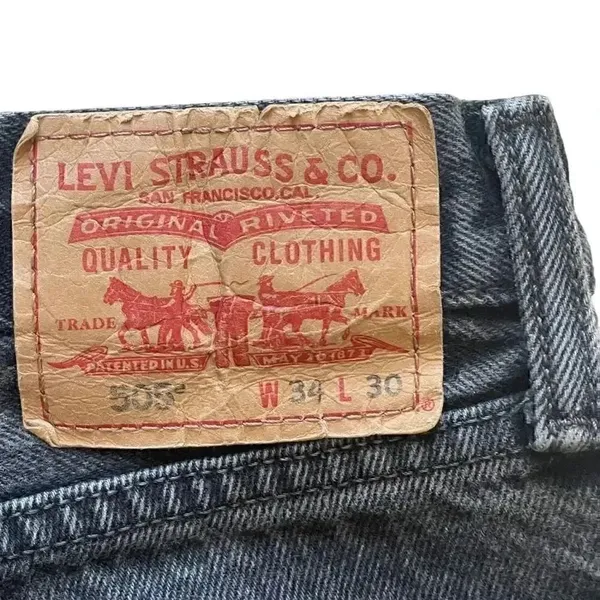 Levi Strauss #505 Black Cotton Straight Fit Men’s Denim Jeans SZ 34 # 1339 - Image 6
