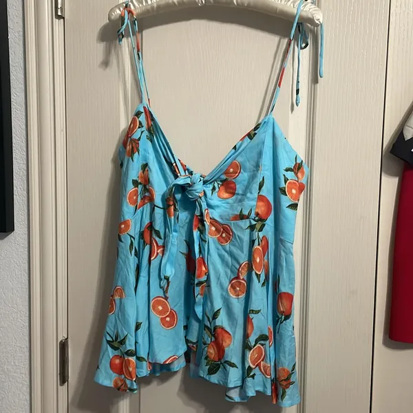 Buddy Love Orange Print Mallory Tie Front Tank‎ Summer Resort Vacation Fruit - Image 2