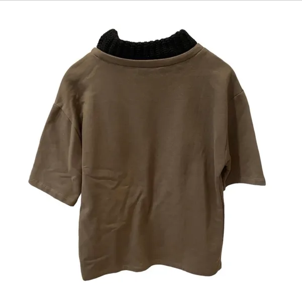 Zara Trafaluc Army Green Knit Top Black Turtleneck Short Sleeve S Oversized - Image 3