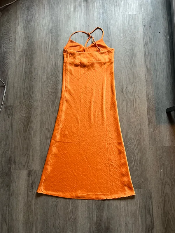 House of Harlow Orange Satin Maxi Halter Dress Size S - Image 2