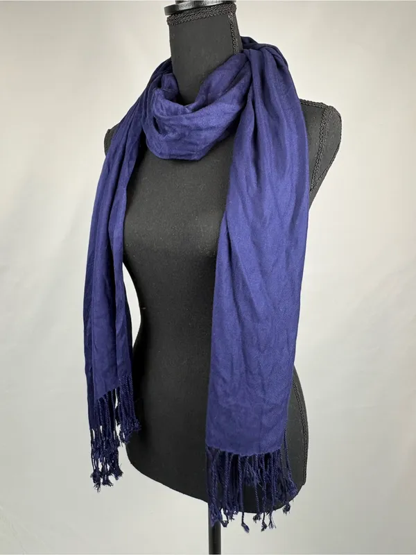 Navy Long Fringe Scarf - Women Accessories - Image 4