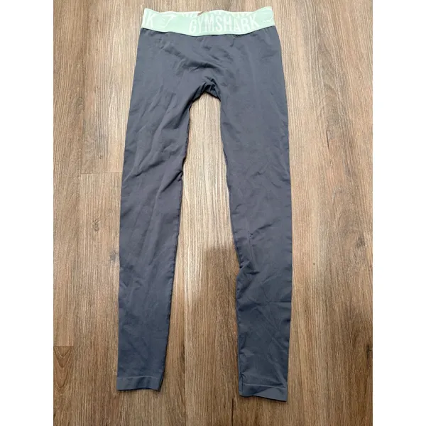 Gymshark Seamless Leggings Charcoal Grey‎ Mint Logo Waistband XS - Image 2