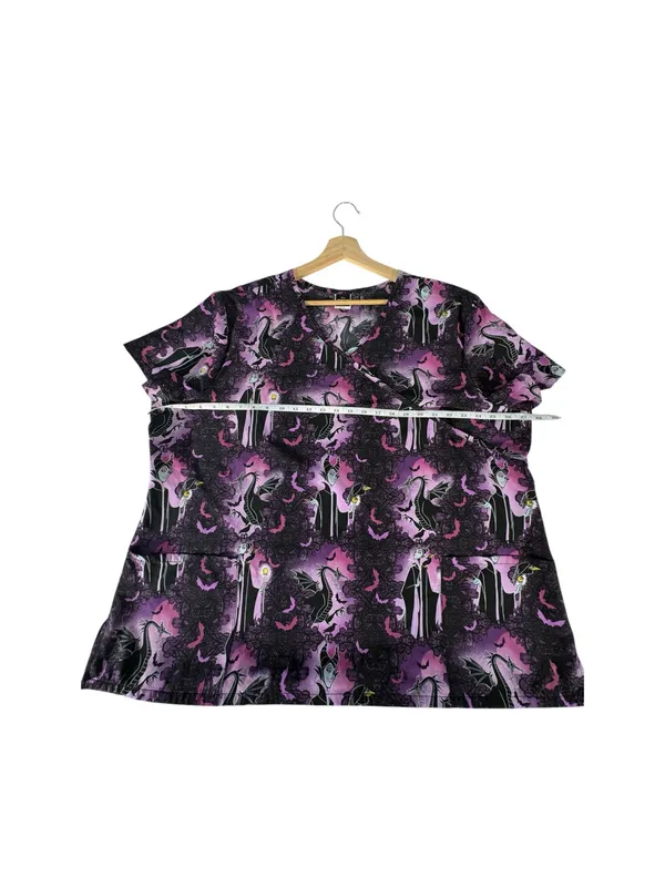 Disney Maleficent Scrubstar Scrub Top 3X Purple Dragon Halloween Villains Goth - Image 8