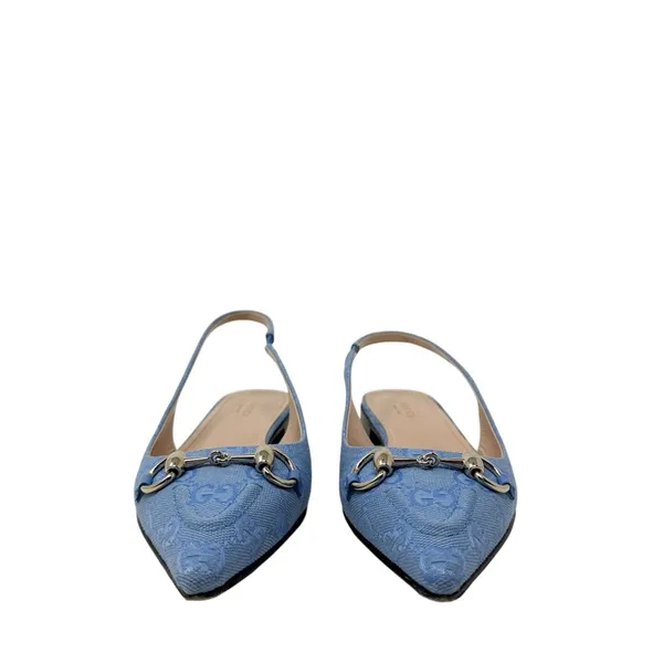 Gucci Erin Horsebit GG Canvas Slingback Blue Denim Ballet Flats Size 38 - Image 6