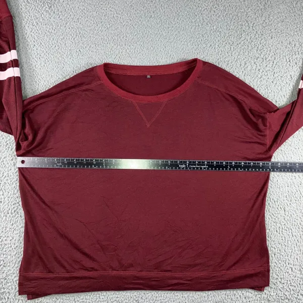 Varsity Stripe Oversized‎ Sweatshirt Women 2XL Maroon Preppy Retro Relaxed Fit - Image 4