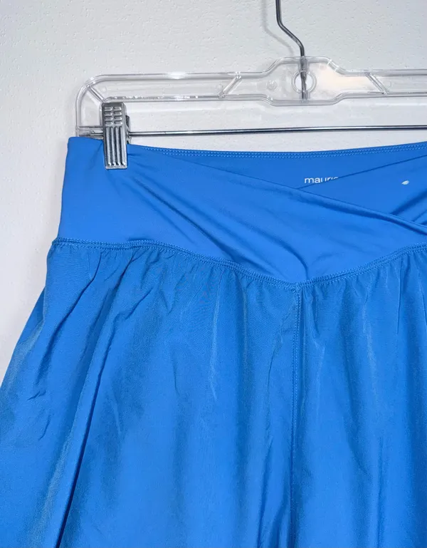 Maurices High Rise Crossover Flyaway Shorts Blue 3” Pull On Athleisure - Image 2