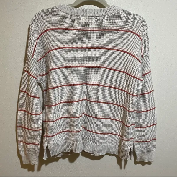Marine Layer Nina Knit Crewneck Cotton Sweater Stripes Oatmeal Pink Size Small - Image 8