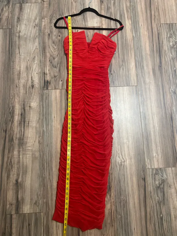 Dress the Population Ferra Rouge Red Ruched Midi Dress XS Strapless - Image 13