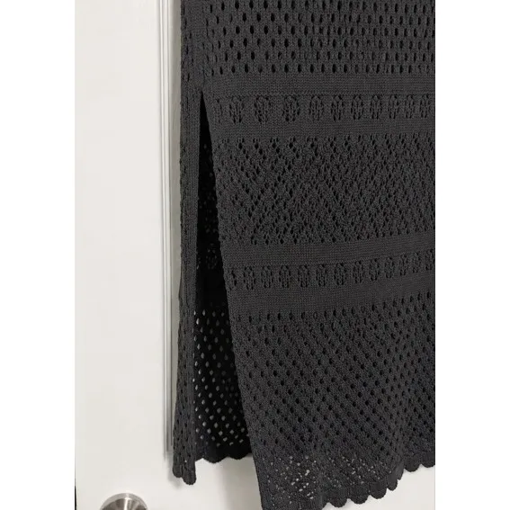 Aerie Crochet Pointelle Knit Maxi Skirt Charcoal Gray Side Slit Swim Cover Med - Image 4