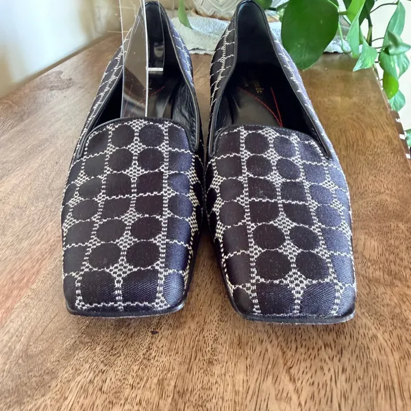 Vintage Kate Spade Noel Size 7.5B Black White Jacquard Square Toe Loafer Y2K Mod - Image 3
