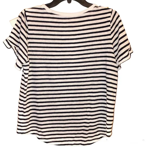 A New Day Linen Blend‎ Petal Sleeve Striped Ruffle Top White Black Medium - Image 2