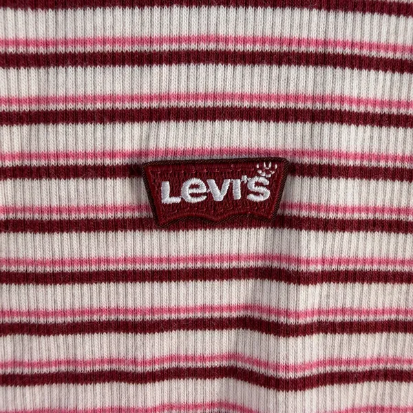 Y2K Style Levis Large‎ Top Long Sleeve Striped Ribbed Knit Essential Crew Neck - Image 4