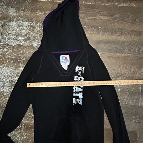 E5 College Classics K-State Rhinestone Hoodie Black Y2K V-Neck Sweatshirt Womens - Image 6