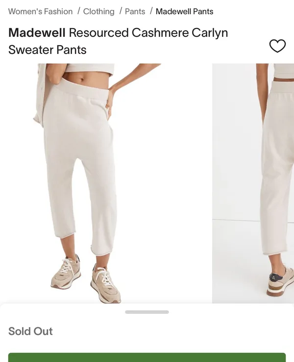 Madewell (Re)sourced Cashmere Allendale Sweater Pants Sz S Olive - Image 6