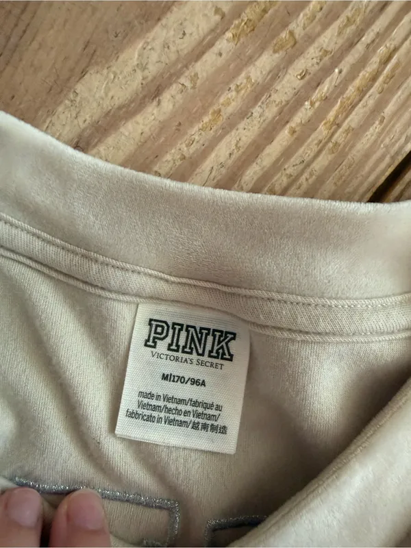 Victoria's Secret PINK Beige Velour Crewneck Sweatshirt Size M - Image 3
