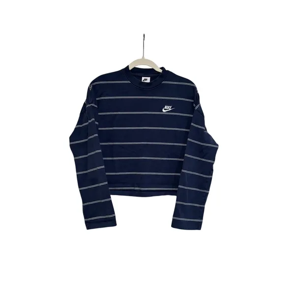 Nike Navy and White Striped Crop Long Sleeve Shirt S - Image 2