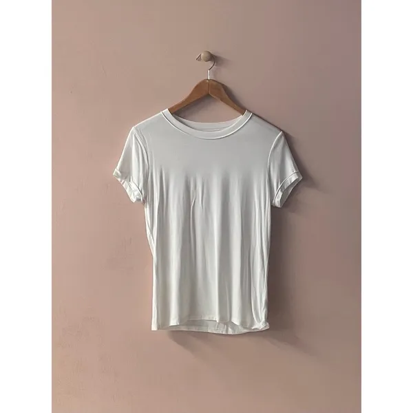 Classic White Round Neck Modal Blend T-Shirt Size S EUC - Image 3