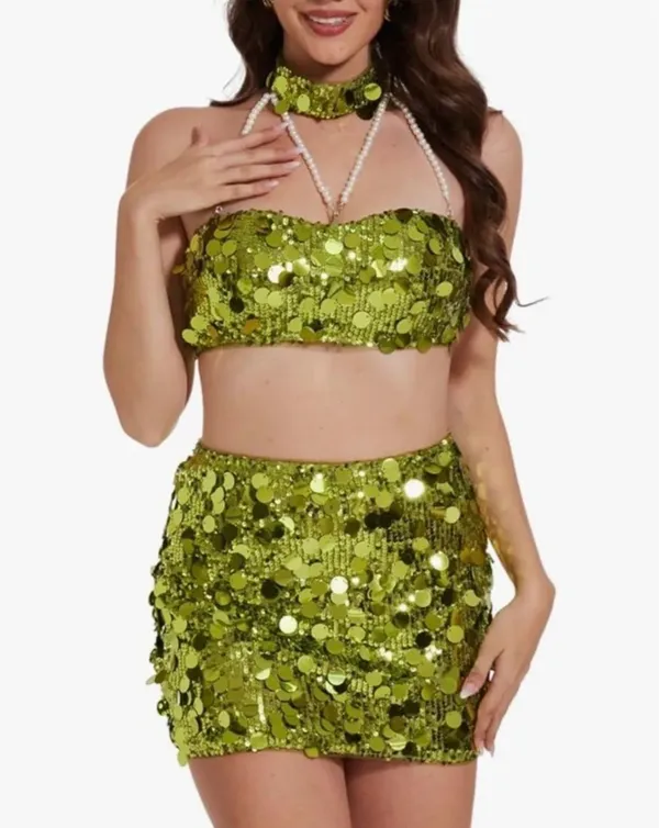 Green sequin 2PC set Size L - Image 3