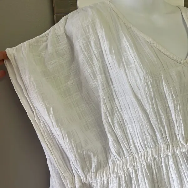 aerie White Striped Oversized Drawstring Beach/Pool V-Neck Coverup w/ Slits-XS-S - Image 2