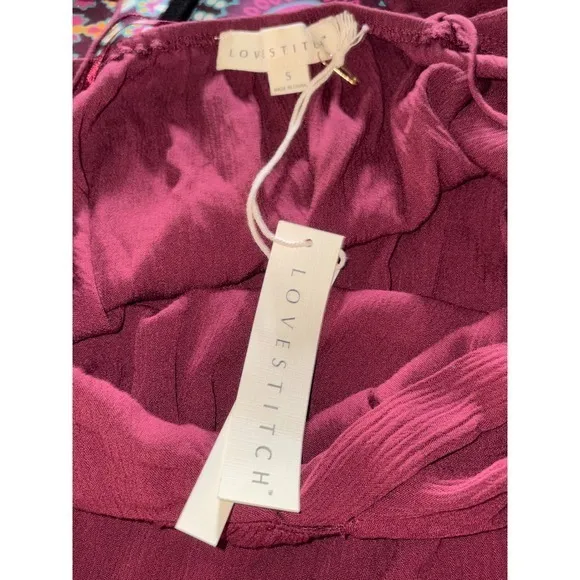 Burgundy Open Back Maxi Dress‎ V-Neck Twist Front Ruffle Hem Wine Boho Summer - Image 9