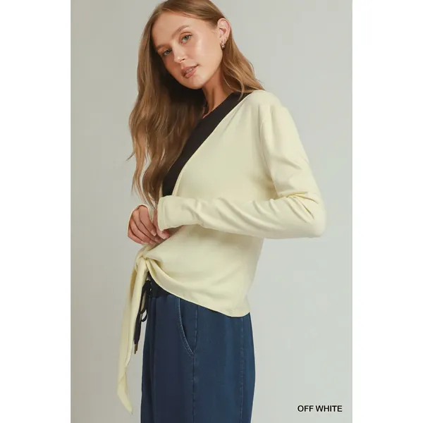 Umgee Cotton Viscose Long Sleeve Wrap Cardigan - Off white - Large - Image 2
