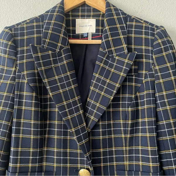 Court and Rowe Navy Peak‎ Lapel Check Plaid Blazer - Image 5