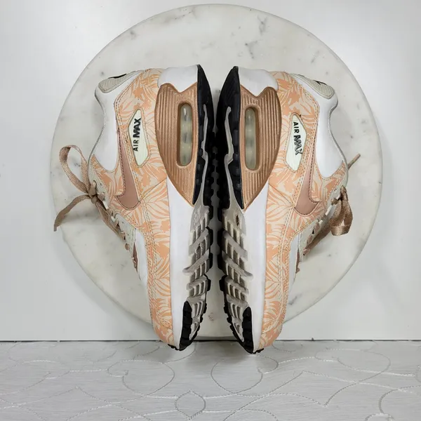 Nike Air Max 90 Print Sneakers Women 6.5 White Bronze Leather Lace Up Running - Image 11