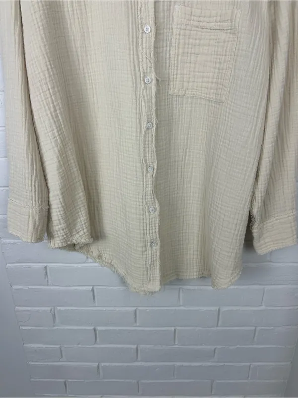 Aerie Pool To Party Gauze Cotton Button Down Coverup Shirt Size XS - Image 6
