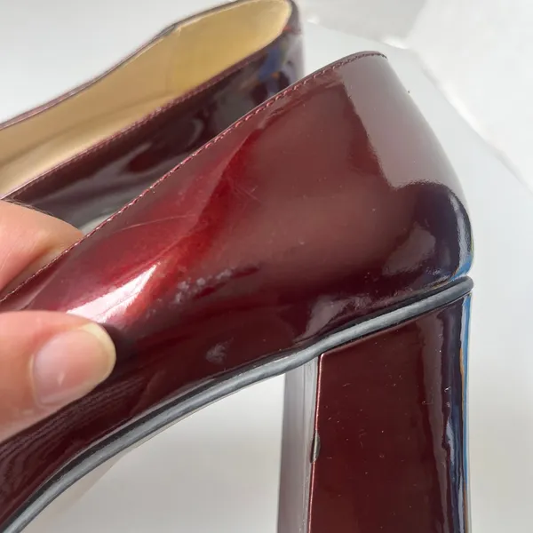 Vtg Precis 90s Patent Peep Toe Womens Shoes Sz 7.5 Chunky Heel Retro Y2K Square - Image 9