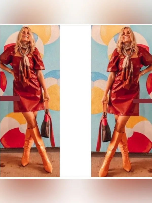Anthropologie Red Faux-Leather Puff-Sleeve Mini Dress with Bow - Image 3