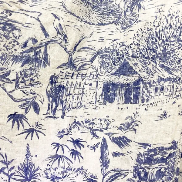 Joie 100% Linen Blue White Tropical Toile Midi Skirt Elastic Waist Size Large - Image 9