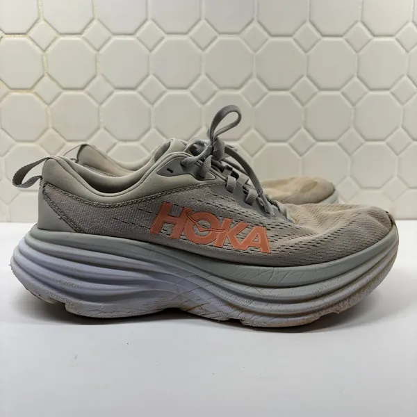 Hoka Bondi 8 Sneakers Womens 8 Grey Peach 1127952 HMLR Road Running Shoes - Image 4