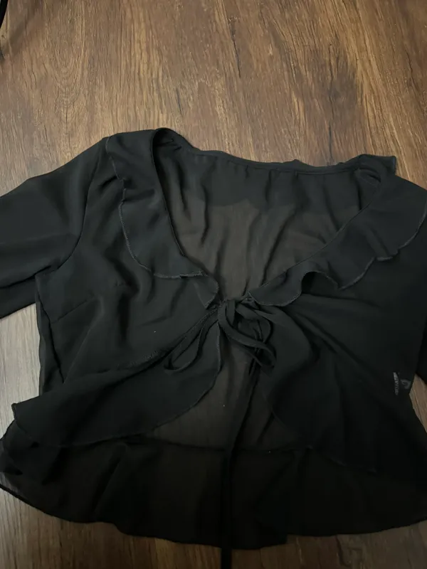 SheIn Women Solid Sheer Ruffle Front Tie Long Sleeve - Image 3